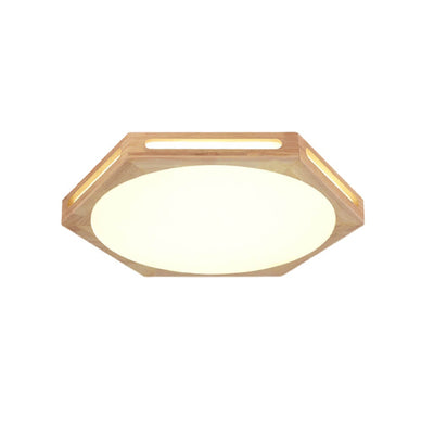 Nordic Minimalist Hexagonal Hollow Rubberwood Acrylic LED Flush Mount Ceiling Light