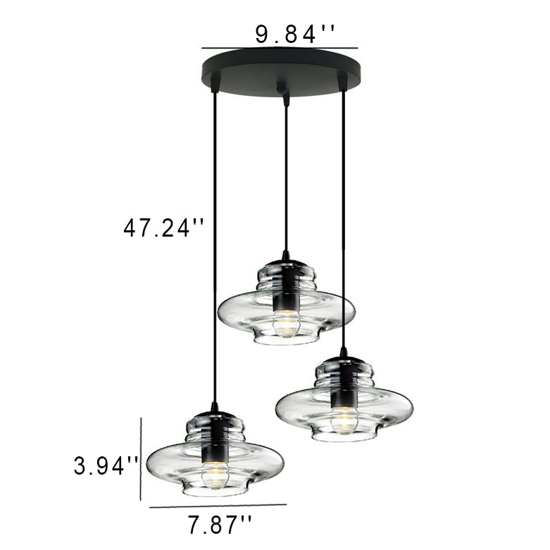 Industrieller Vintage-Kuppel-Kronleuchter aus klarem Glas mit 1/3-Licht 