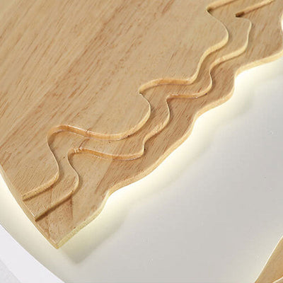 Modern Solid Wood Round Landscape LED Flush Mount Ceiling Light