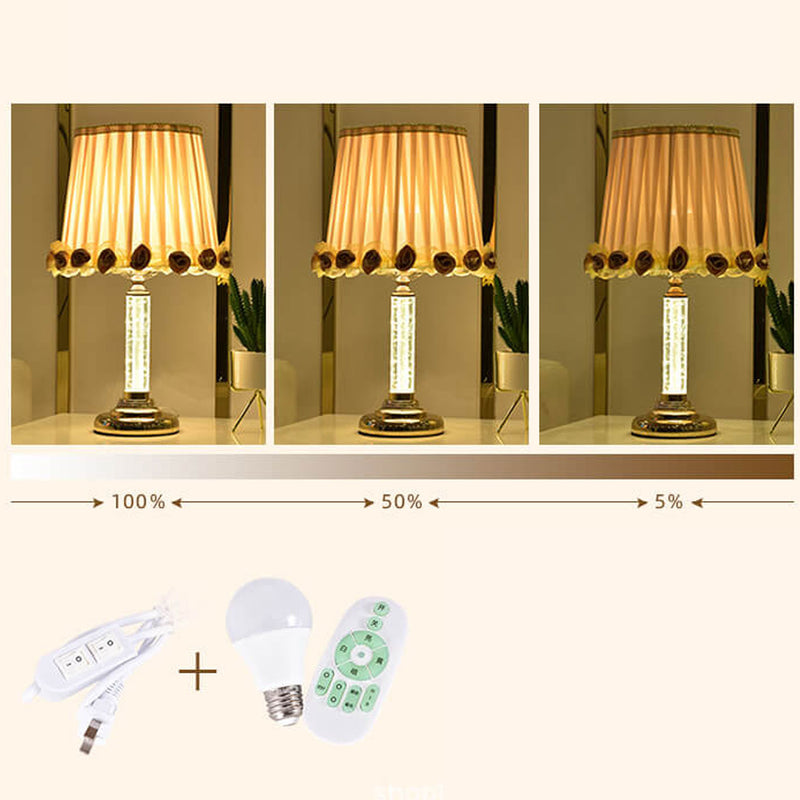 European Crystal Brightness Adjustable Remote Control 1-Light Table Lamp