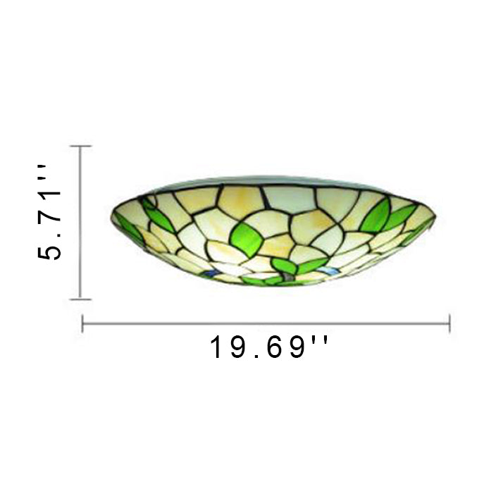 Plafonnier à 1 lumière à motif de feuilles rondes en verre Tiffany