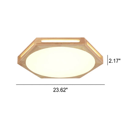 Nordic Minimalist Hexagonal Hollow Rubberwood Acrylic LED Flush Mount Ceiling Light