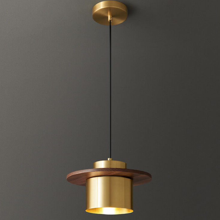 Nordic Luxury Walnut Brass Column 1-Light Pendant Light