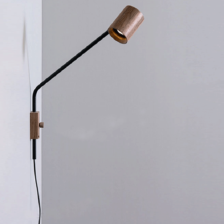 Contemporary Simplicity Wooden Cylinder Shade Iron 1-Light Wall Sconce Lamp For Bedroom