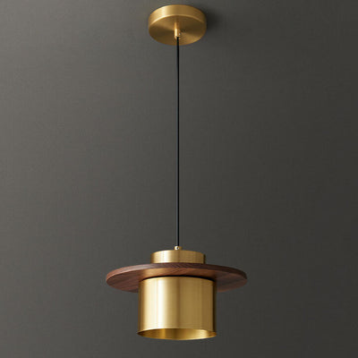 Nordic Luxury Walnut Brass Column 1-Light Pendelleuchte 