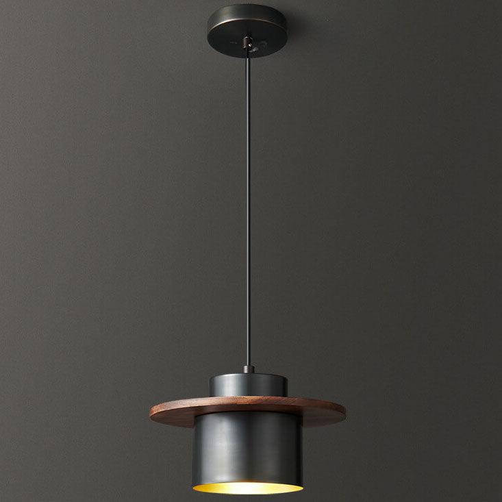 Lampe suspendue à 1 lumière en forme de colonne en laiton noyer de luxe nordique 