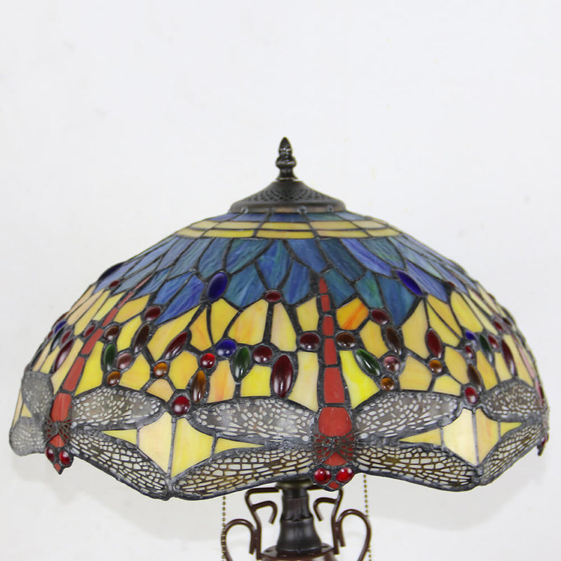 European Tiffany Stained Glass Hexagonal Dome Pull Cord 2-Light Table Lamp