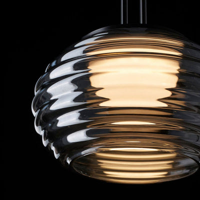 Lustre italien minimaliste à 3 lumières en verre rond ondulé avec long bar 