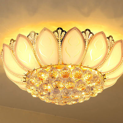Modern Minimalist Round Lotus Crystal Flush Mount Ceiling Light