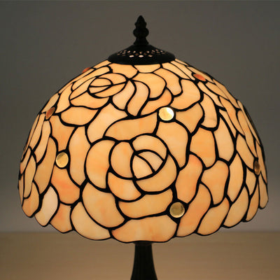 Tiffany Creative Lampe de table à 1 lumière en forme de dôme rose jaune 