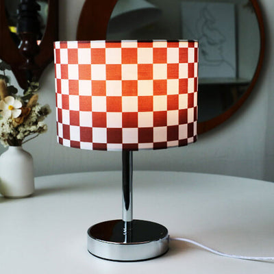 Vintage Checkerboard Grid Coloured Fabric Column 1-Light Tischlampe