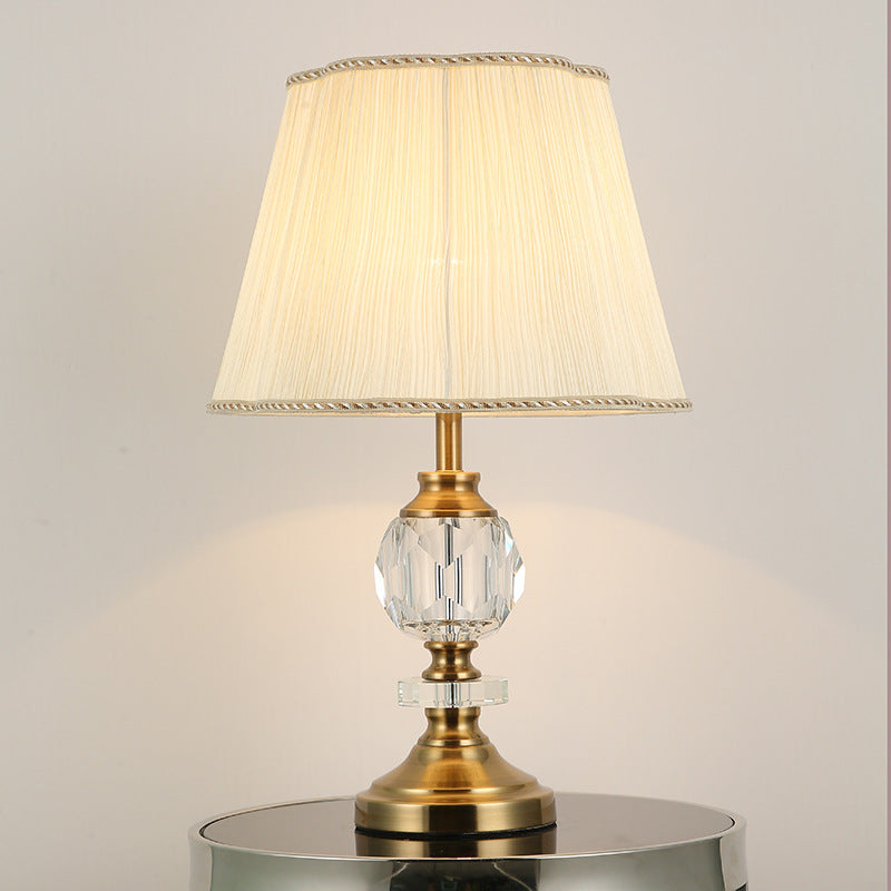 Simple Fabric Lampshade Crystal Decorative 1-Light Table Lamp