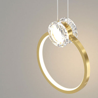 Moderne, minimalistische, luxuriöse LED-Pendelleuchte mit Kristallring aus Kupfer 