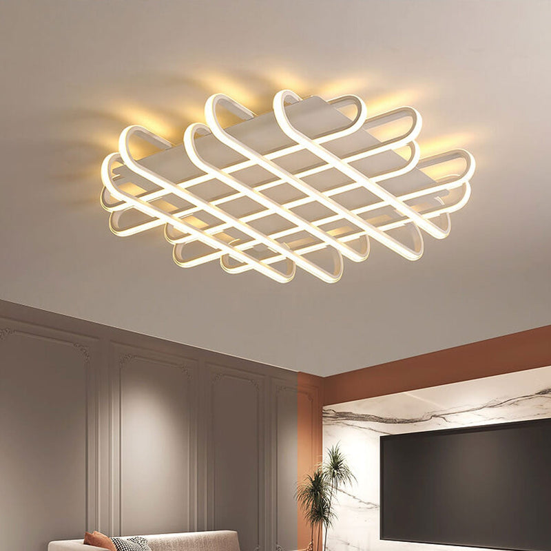 Modern Minimalist Braided Rectangle LED Flush Mount Ceiling Light