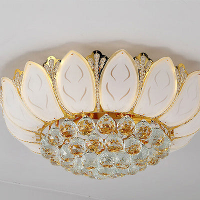 Modern Minimalist Round Lotus Crystal Flush Mount Ceiling Light