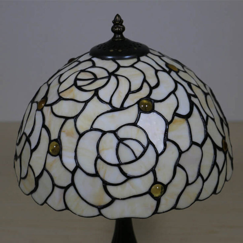 Tiffany Creative Lampe de table à 1 lumière en forme de dôme rose jaune 