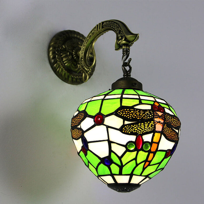 Vintage Tiffany Globe Stained Glass 1-Light Wall Sconce Lamp