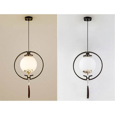 Modern Chinese Glass Ball Circle 1-Light Pendant Light