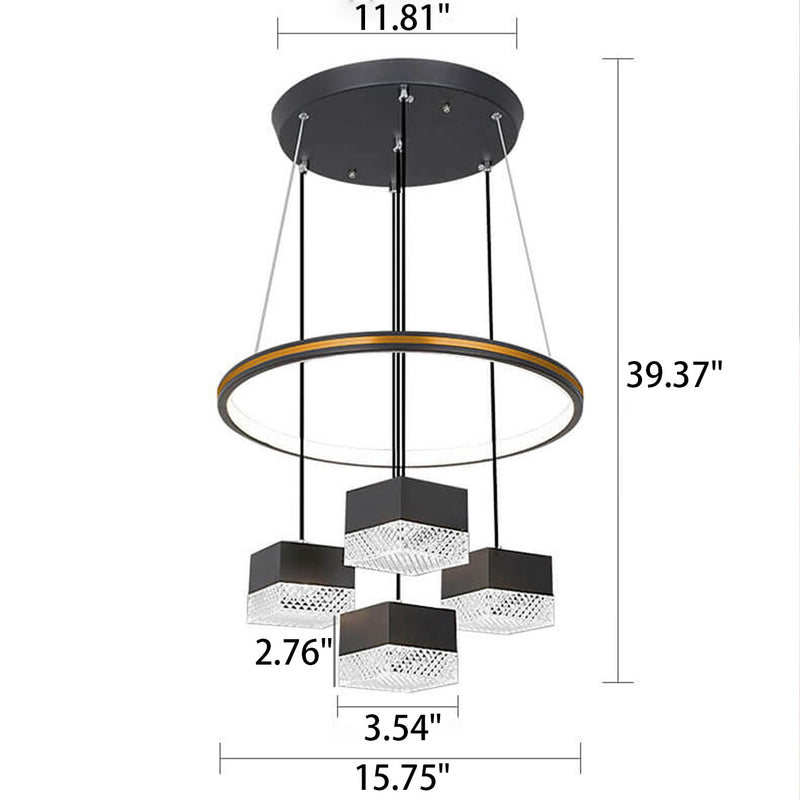 Moderner minimalistischer quadratischer LED-Kronleuchter aus Schmiedeeisen aus Aluminium 