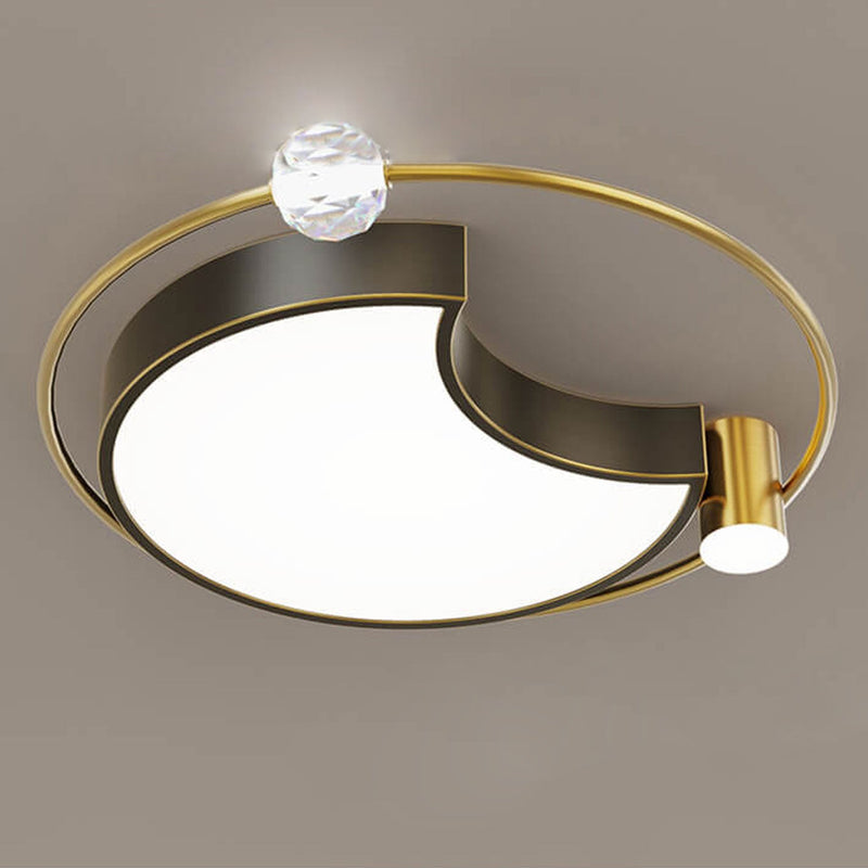 Nordic Luxury Star Moon Copper Crystal LED Flush Mount Ceiling Light