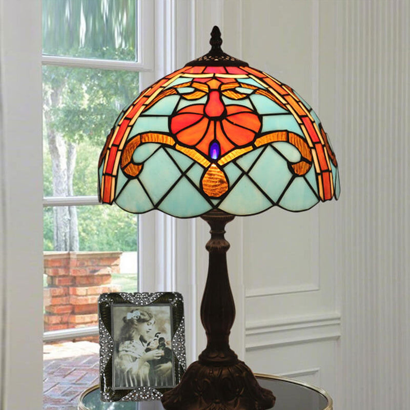 European Tiffany Stained Glass 1-Light Mediterranean Table Lamp