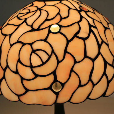 Tiffany Creative Lampe de table à 1 lumière en forme de dôme rose jaune 