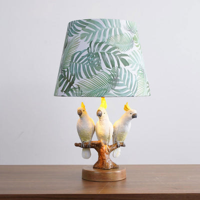 Nordic Leaf Fabric Resin Bird Design 1-Light Table Lamp