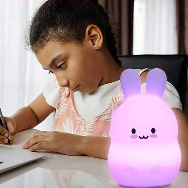 Lampe de Table LED USB en Silicone, lapin mignon et créatif moderne, veilleuse 