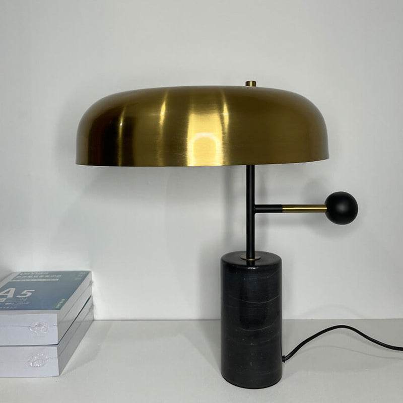 Modern Light Luxury Gold Shade Marble Column Base 1-Light Table Lamp