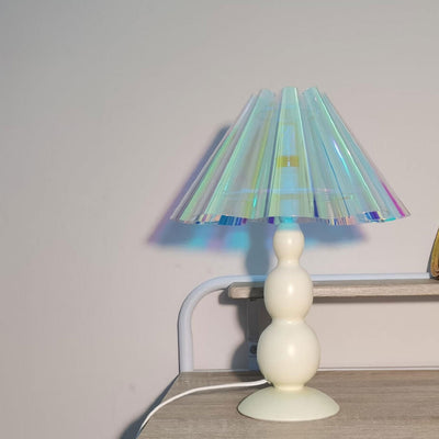 Lampe de table à 1 lumière avec abat-jour en tissu plissé à pétales vintage et base en forme de gourde 