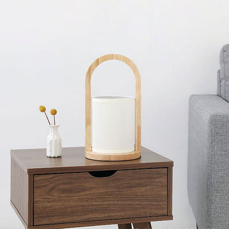 Lampe de table à 1 lumière, colonne en tissu nordique, conception portative en bois massif 