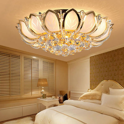 Modern Minimalist Round Lotus Crystal Flush Mount Ceiling Light