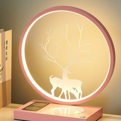 Creative Round Deer Design LED Wireless Charging Touch Decorative Table Lamp