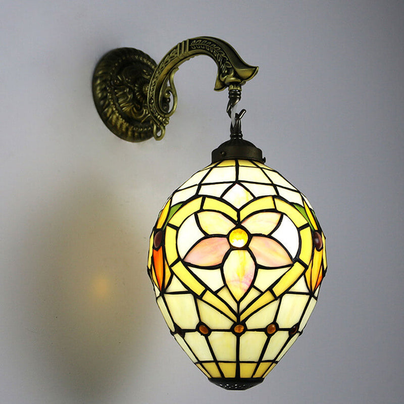 Vintage Tiffany Globe Stained Glass 1-Light Wall Sconce Lamp