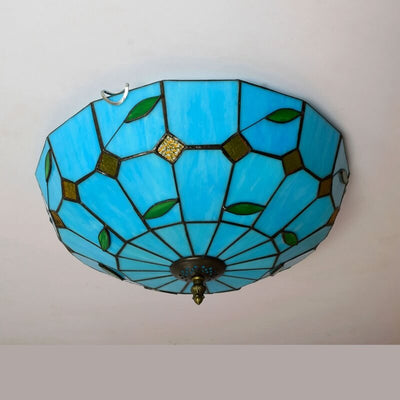 Plafonnier encastré à 3 lumières en verre teinté méditerranéen bleu Tiffany 