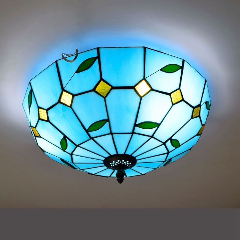 Plafonnier encastré à 3 lumières en verre teinté méditerranéen bleu Tiffany 