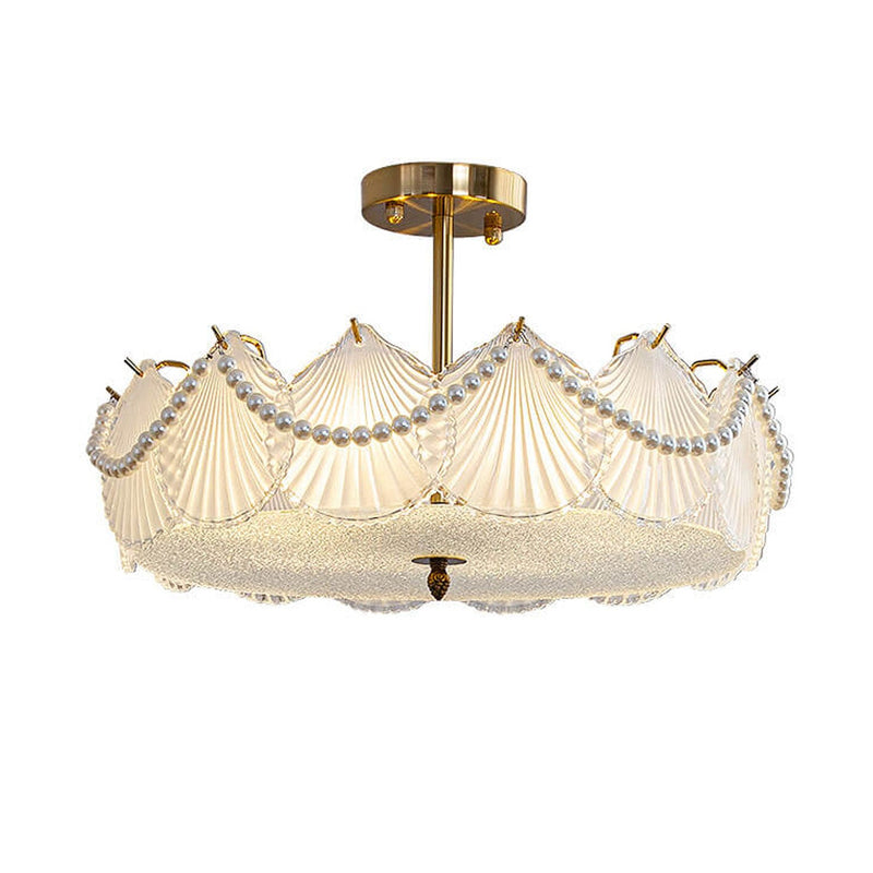 French Light Luxury Seashell Glass Pearl Round 5/6/8-Licht-Kronleuchter