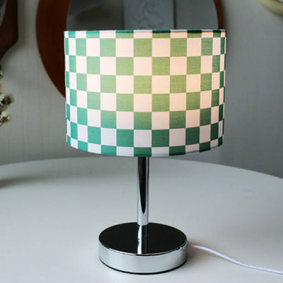 Vintage Checkerboard Grid Colored Fabric Column 1-Light Table Lamp