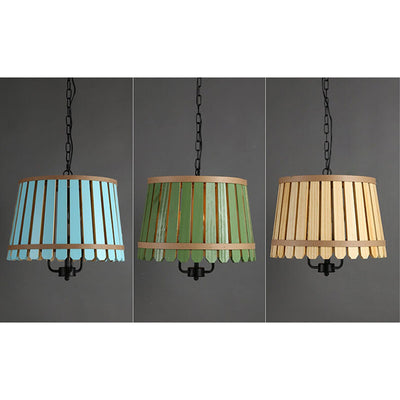 Moderner farbiger Holzfasskuppel-Kronleuchter mit 3 Lichtern