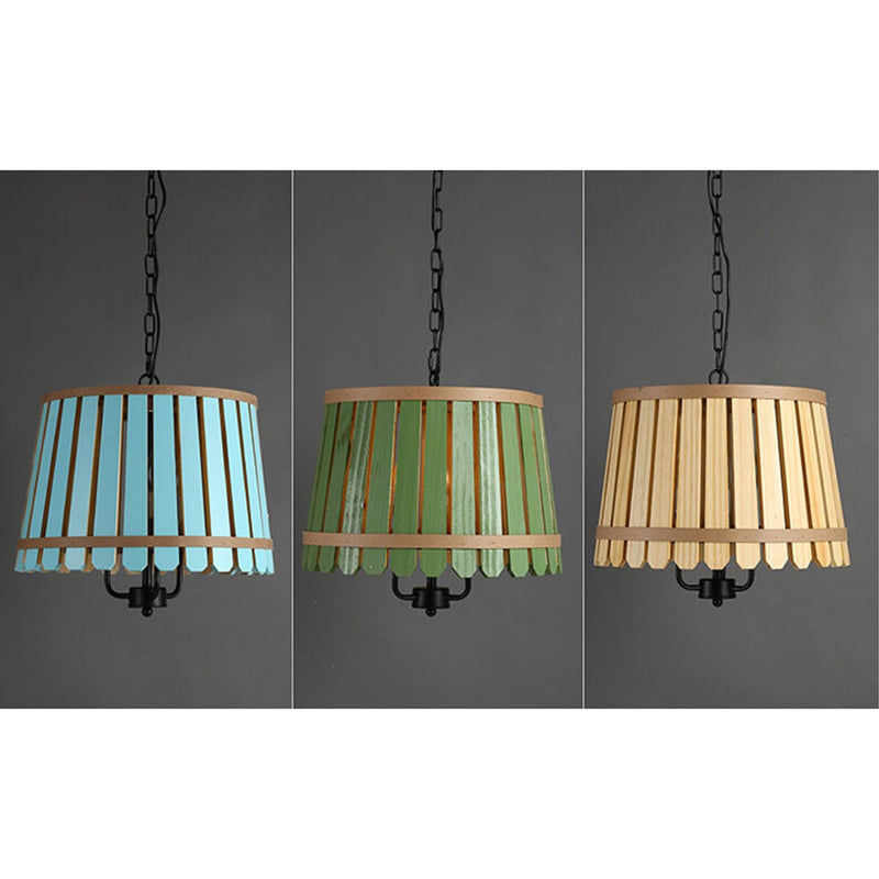 Moderner farbiger Holzfasskuppel-Kronleuchter mit 3 Lichtern