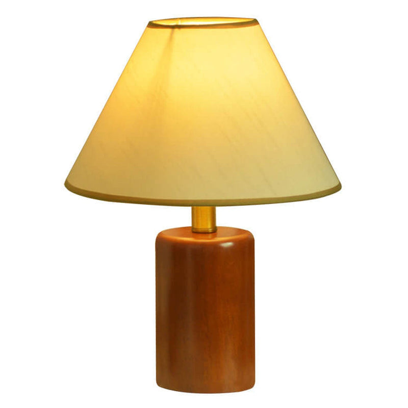 Lampe de table à 1 lumière en forme de cône plissé vintage avec colonne en bois 