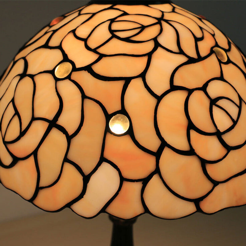 Tiffany Creative Lampe de table à 1 lumière en forme de dôme rose jaune 