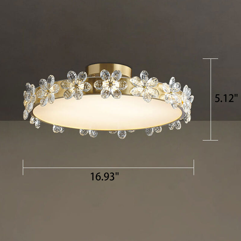 Modern Luxury Round Crystal Floral Edge LED Flush Mount Ceiling Light