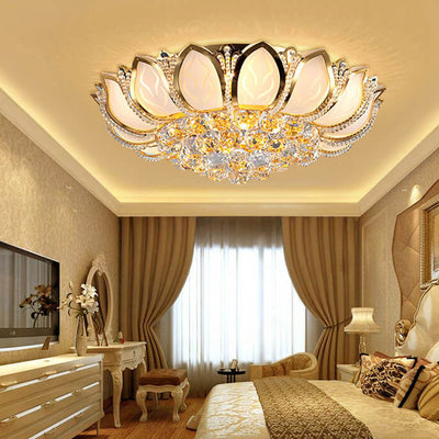 Modern Minimalist Round Lotus Crystal Flush Mount Ceiling Light