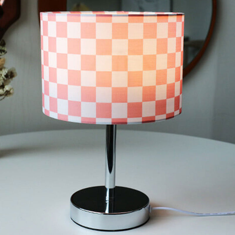 Vintage Checkerboard Grid Coloured Fabric Column 1-Light Tischlampe