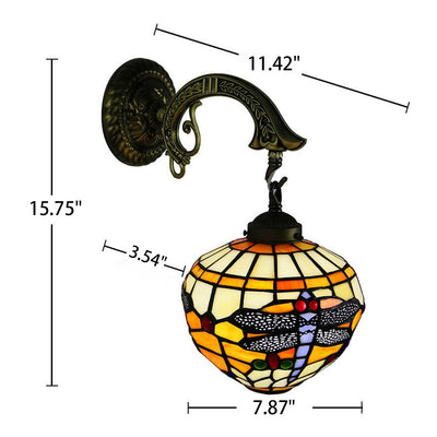 Vintage Tiffany Globe Stained Glass 1-Light Wall Sconce Lamp