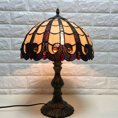 Vintage Tiffany Stained Glass Shade 1-Light Table Lamp