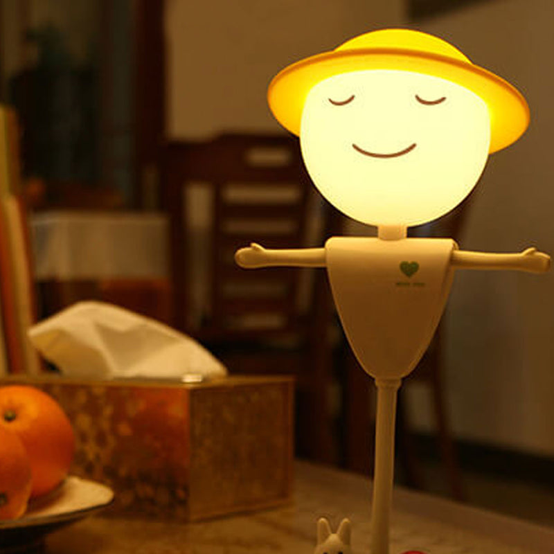Dessin animé épouvantail visage souriant USB charge LED veilleuse lampe de table 