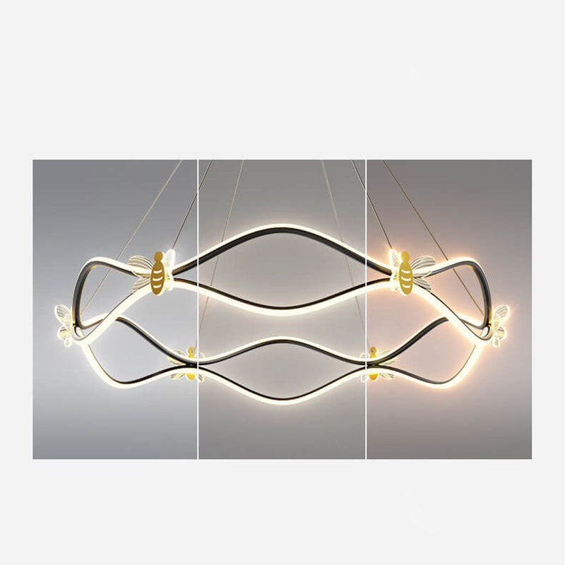 Lustre moderne et minimaliste en fer ondulé à 3/4 lumières LED pour îlot 