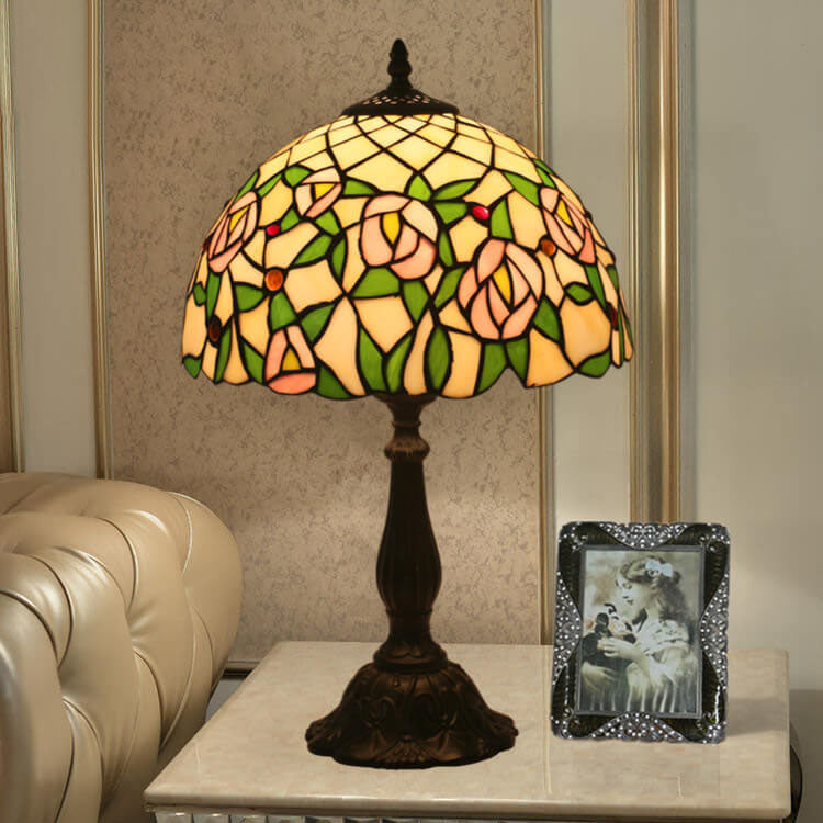 European Vintage Tiffany Resin Zinc Alloy Glass 1-Light Table Lamp